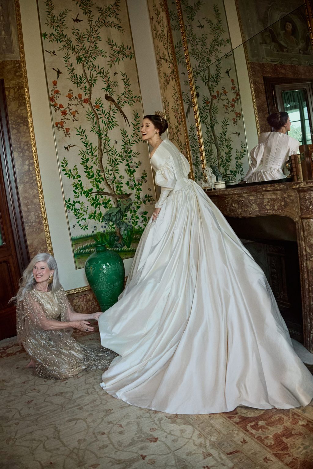 Image may contain Clothing Dress Fashion Formal Wear Gown Wedding Wedding Gown Person and Adult