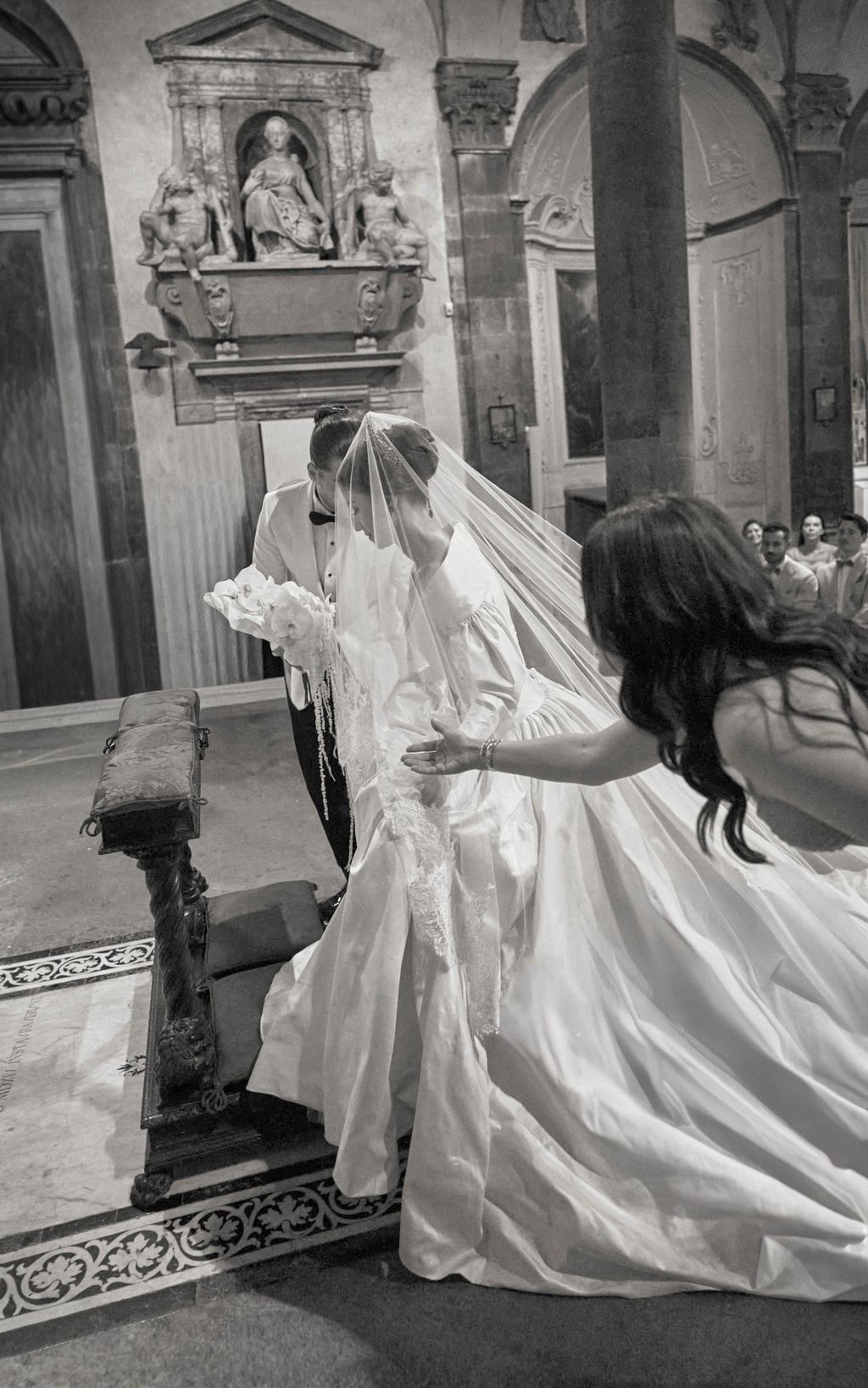 Image may contain George William Frederick Clothing Dress Formal Wear Adult Person Wedding Fashion and Gown