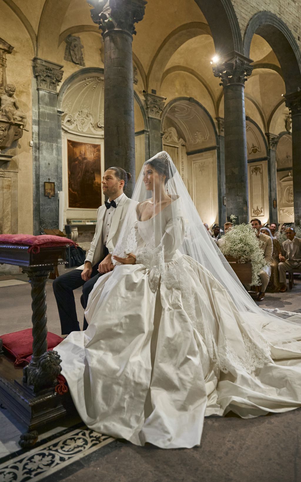 Image may contain Allison Silverman Wedding Adult Person Bridal Veil Clothing Dress Fashion Formal Wear and Gown
